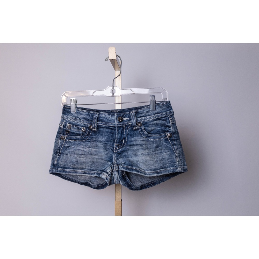 Miss Me Denim Shorts Blue Stretch Rhinestone Embellished Size 26 - Picture 2 of 16